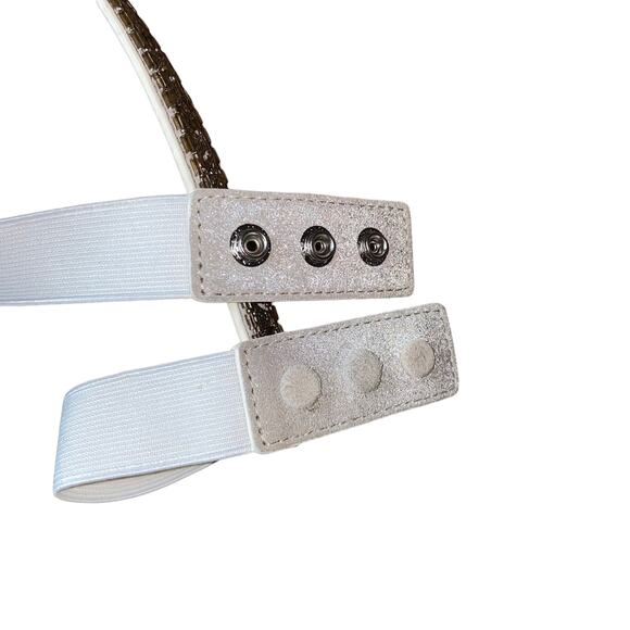 White House Black Market Beaded Studded Rhinestone snap button elastic belt sz S - Picture 9 of 16